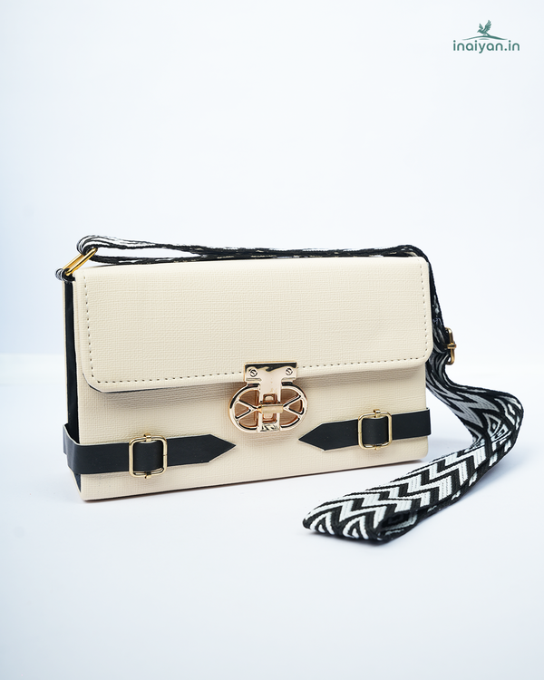 Cream Structured Crossbody Bag with Statement Clasp