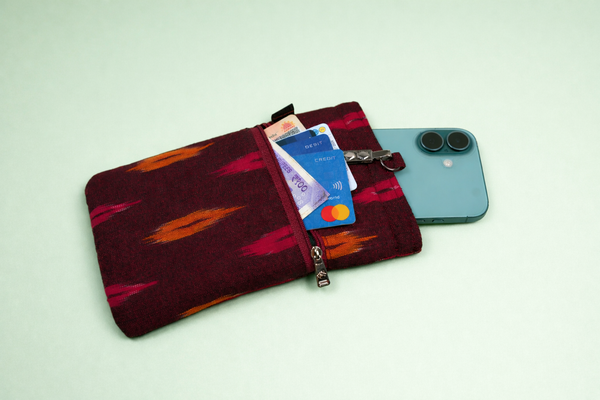 Handmade Kalamkari Mobile Pouch with Clip