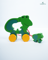 Handcrafted Wooden Pull-Along Animal Toy with Baby 3