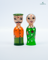 Handcrafted Wooden Indian Village Couple Dolls | Traditional Hand-Painted Peg Doll Set 1