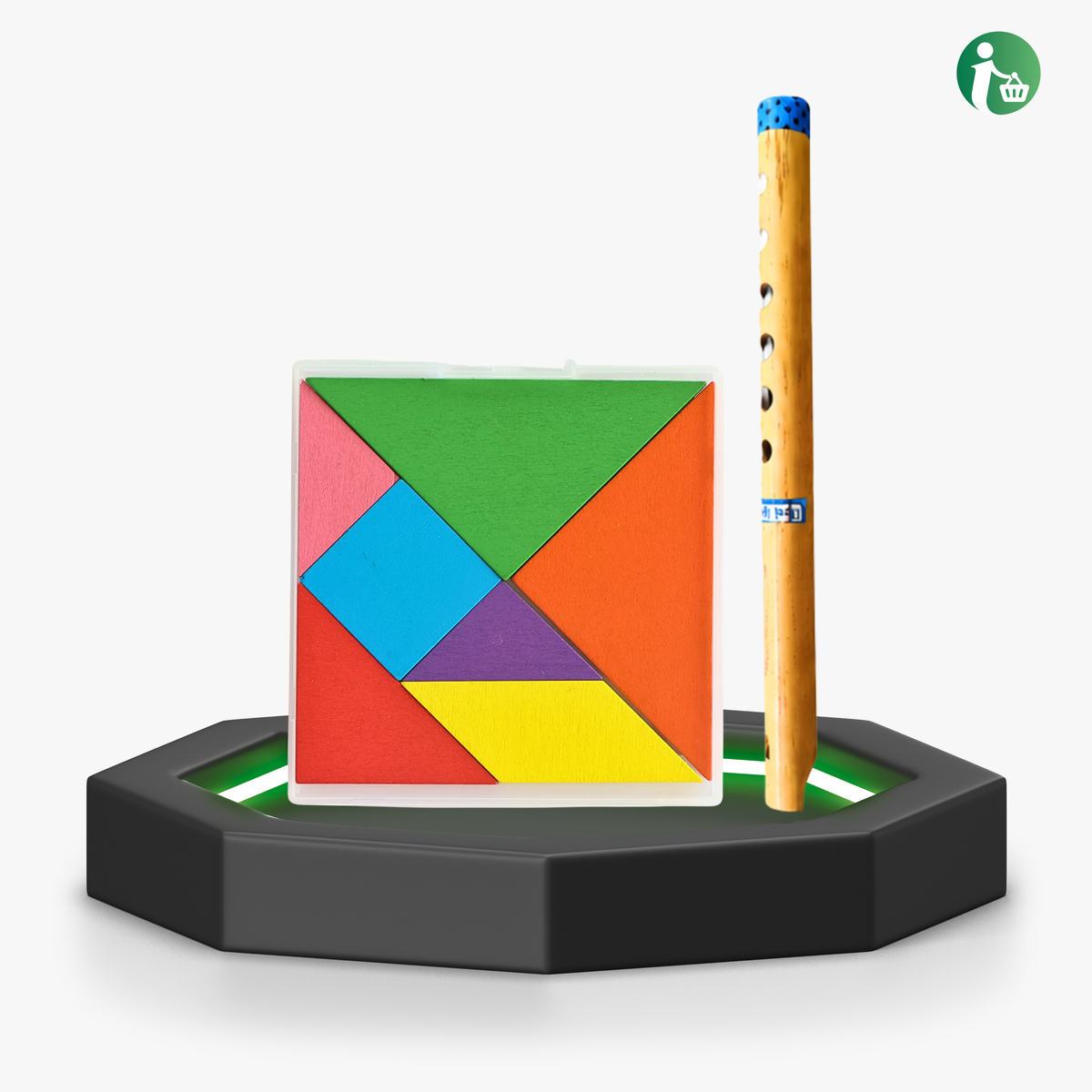 Wooden Tangram Puzzle & Flute Combo
