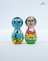 Premium Handcrafted Wooden Indian Couple Dolls | Traditional Hand-Painted Peg Doll Set 1
