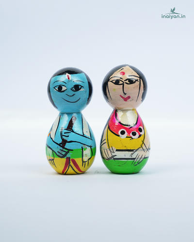 Premium Handcrafted Wooden Indian Couple Dolls | Traditional Hand-Painted Peg Doll Set