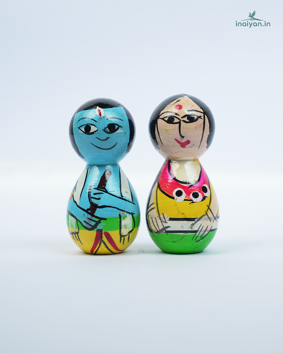 Premium Handcrafted Wooden Indian Couple Dolls | Traditional Hand-Painted Peg Doll Set