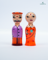 Handcrafted Wooden Indian Village Couple Dolls | Traditional Hand-Painted Peg Doll Set 2