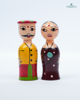 Handcrafted Wooden Indian Village Couple Dolls | Traditional Hand-Painted Peg Doll Set 3