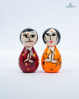 Premium Handcrafted Wooden Indian Couple Dolls | Traditional Hand-Painted Peg Doll Set 2