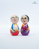 Premium Handcrafted Wooden Indian Couple Dolls | Traditional Hand-Painted Peg Doll Set 3