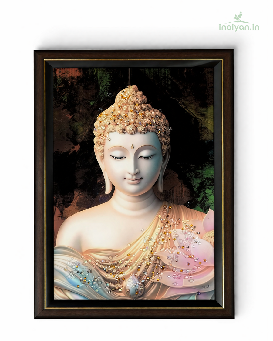 Serene White Buddha Wall Frame - 40 × 20 Inch