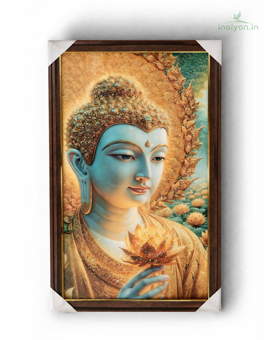 Golden Lotus Buddha Wall Frame - 40 × 20 Inch