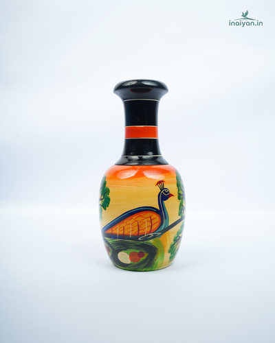Hand Hand-Painted Wooden Lacquer Peacock Flower Vase