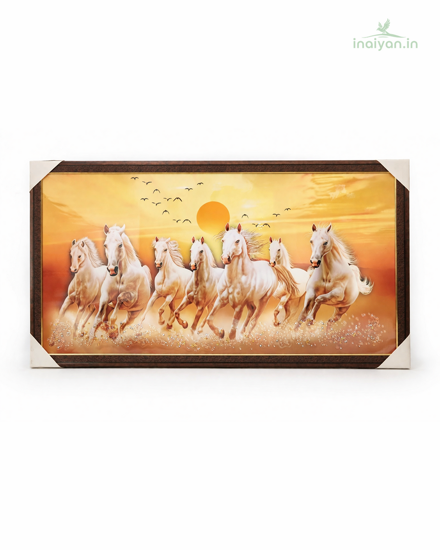 Golden Sunset Running Horses Wall Frame - 40 × 20 Inch