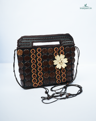 Artisanal Coconut Shell & Woven Sling Bag