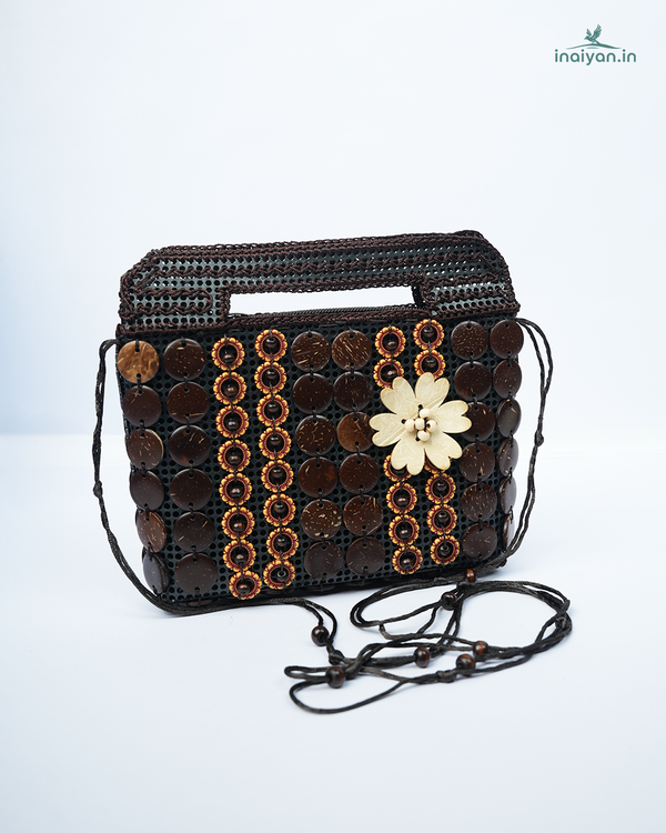 Artisanal Coconut Shell & Woven Sling Bag