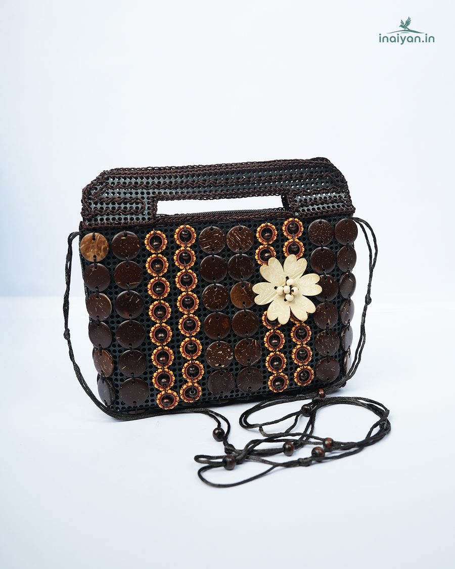 Artisanal Coconut Shell & Woven Sling Bag