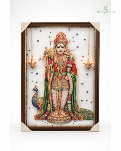 Lord Murugan with Peacock - Devotional Wall Frame - 40 × 20 Inch
