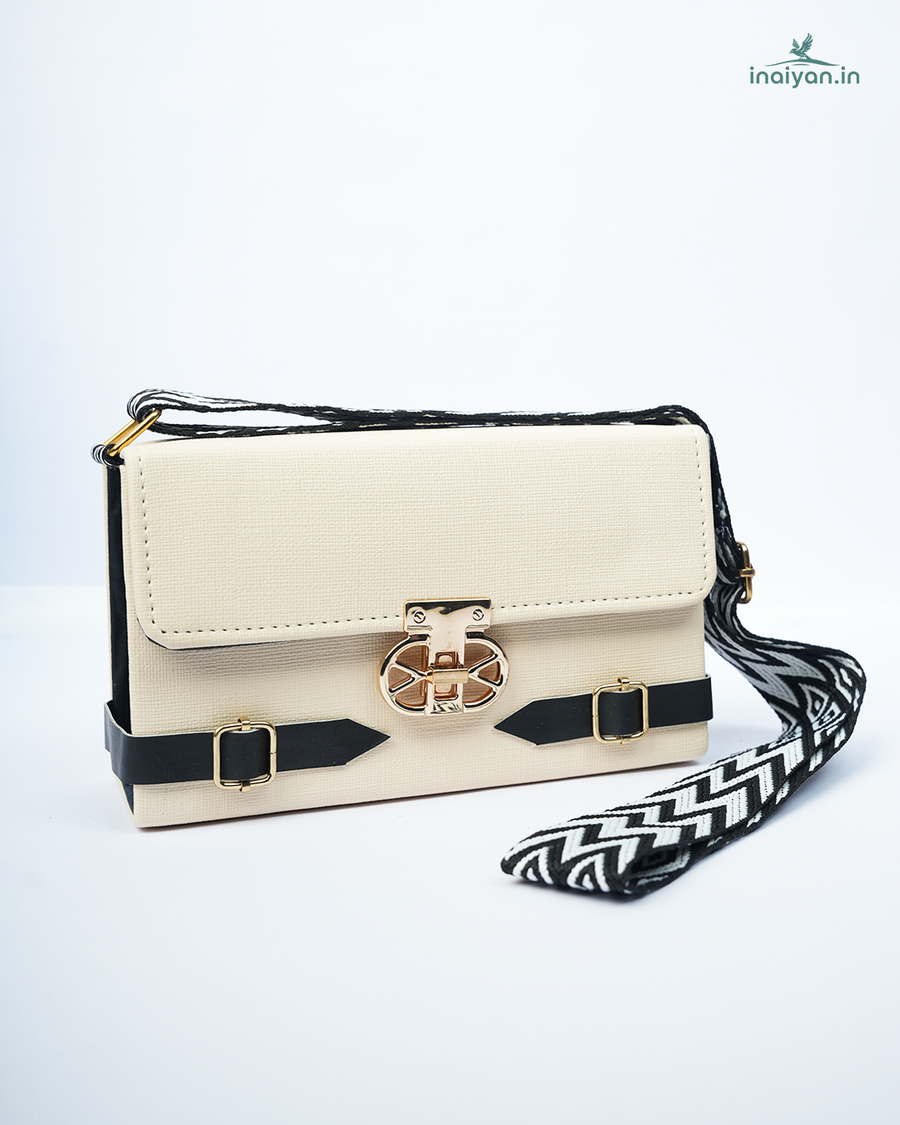 Cream Structured Crossbody Bag with Statement Clasp