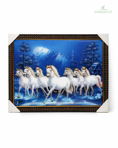 7 Running White Horses — Moonlit Blue - Wall Frame