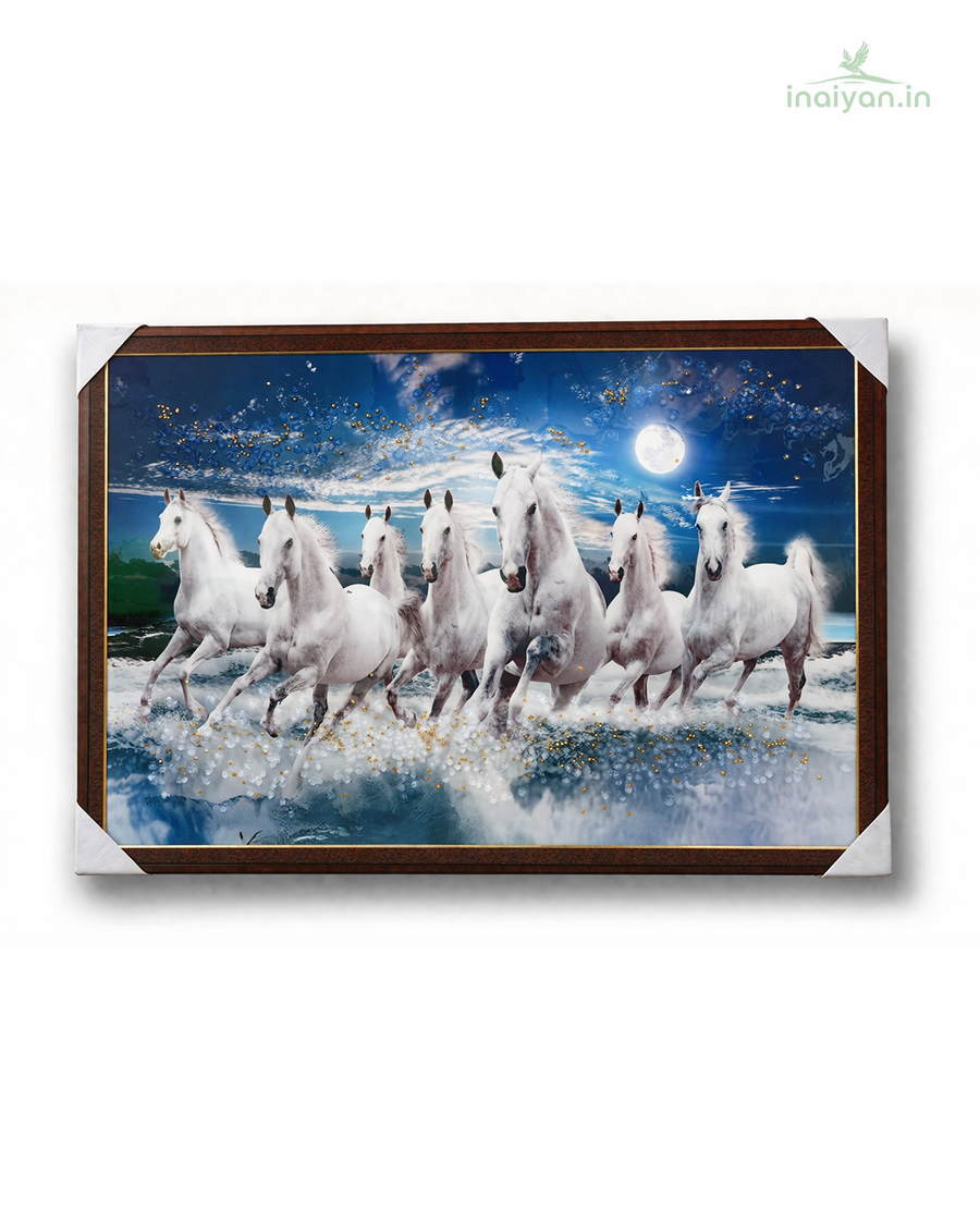 7 Running Horses — Diamond Moonlight - Wall Frame