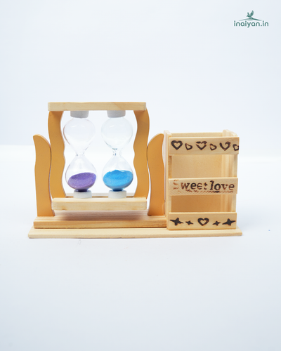 Handcrafted Wooden Sand Timer Pen Stand
