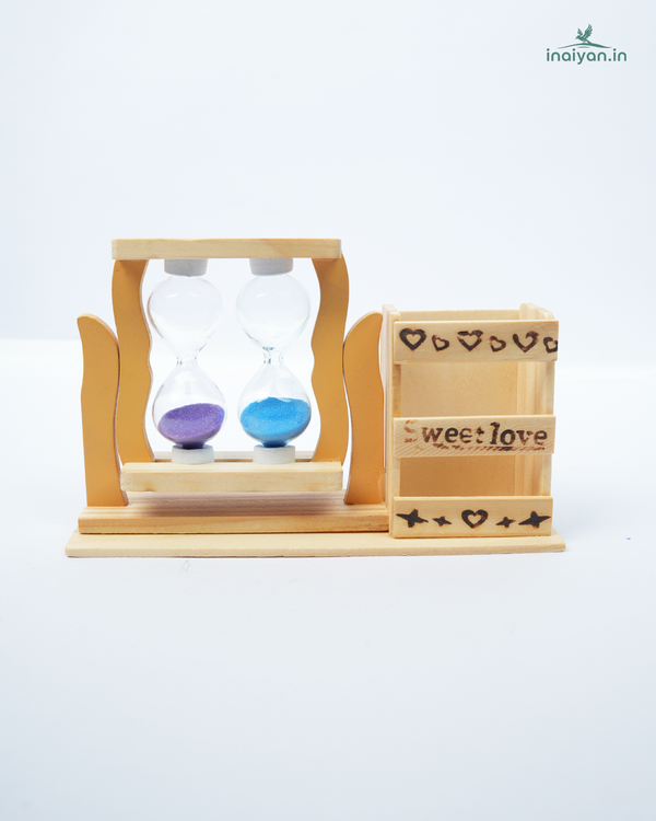 Handcrafted Wooden Sand Timer Pen Stand