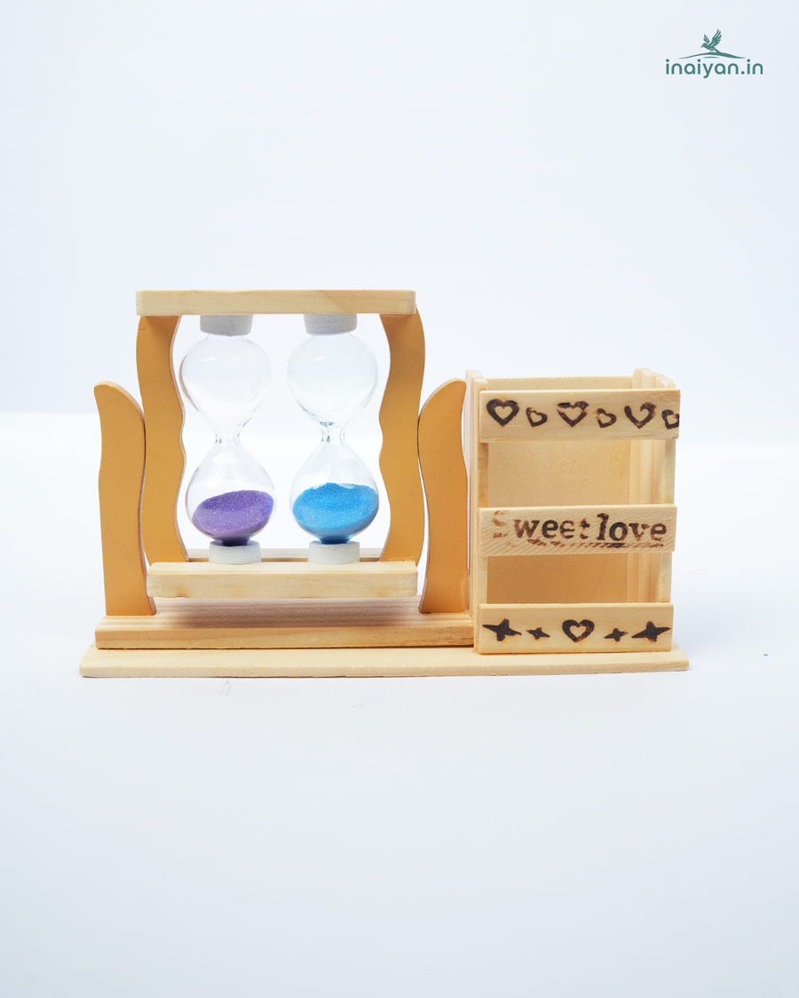 Handcrafted Wooden Sand Timer Pen Stand