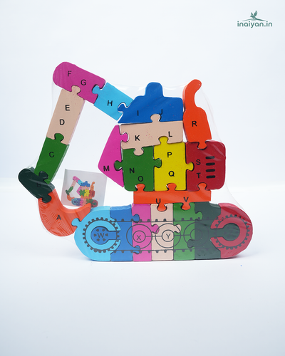 Premium Handcrafted Wooden Excavator Alphabet Puzzle | Educational Construction Toy