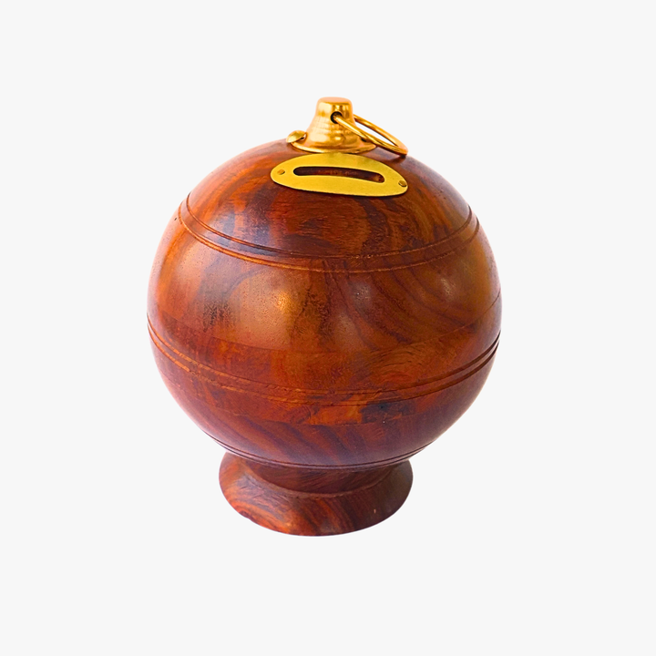 Wooden Round Money Bank with Traditional Finish