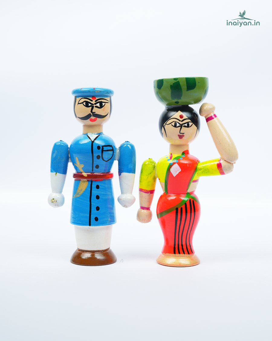 Rustic Village Couple Wooden Dolls