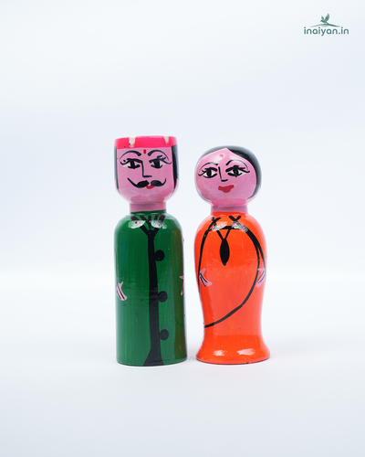Premium Handcrafted Wooden Indian Village Couple Dolls | Traditional Hand-Painted Peg Doll Set