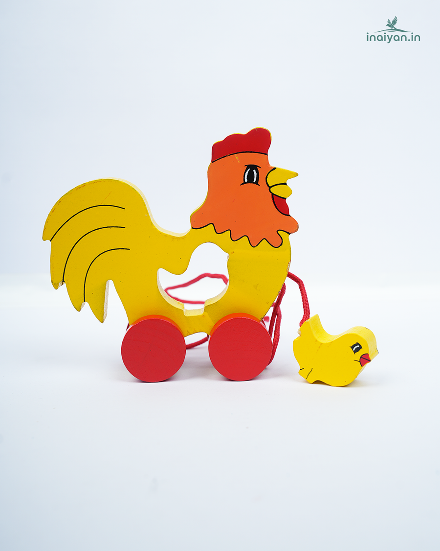 Handcrafted Wooden Pull-Along Animal Toy with Baby