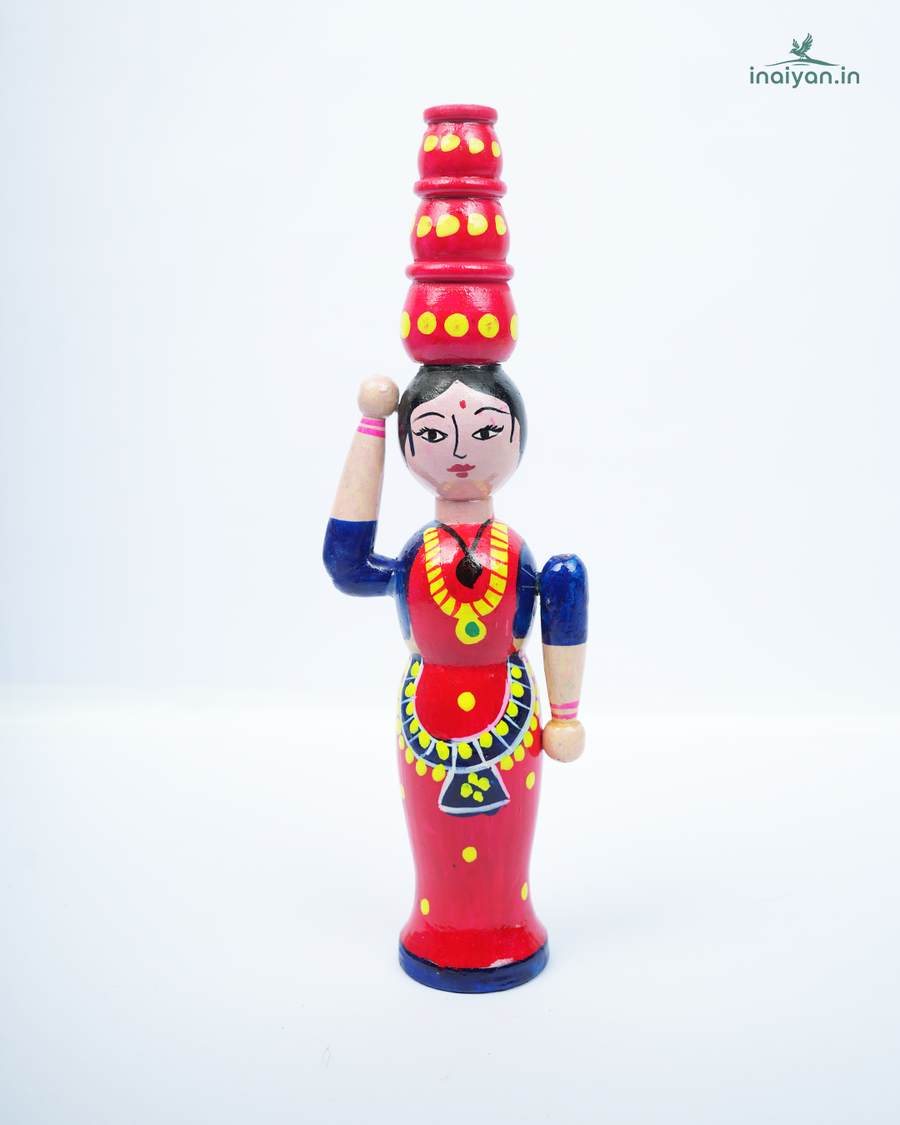 Traditional Wooden Lady Doll with Pots
