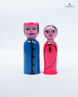 Premium Handcrafted Wooden Indian Village Couple Dolls | Traditional Hand-Painted Peg Doll Set 2