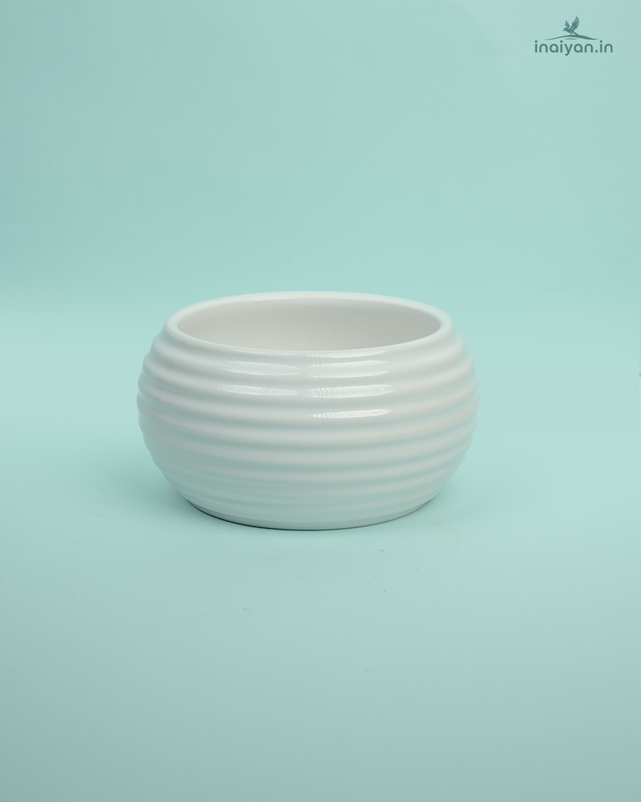 Pebble-Shape White Ceramic Garden Pot