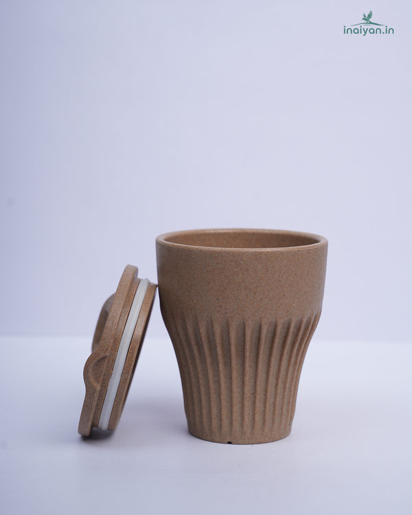 Eco Wheat Straw Coffee Cup with Lid - 300ml Brown - 300ml