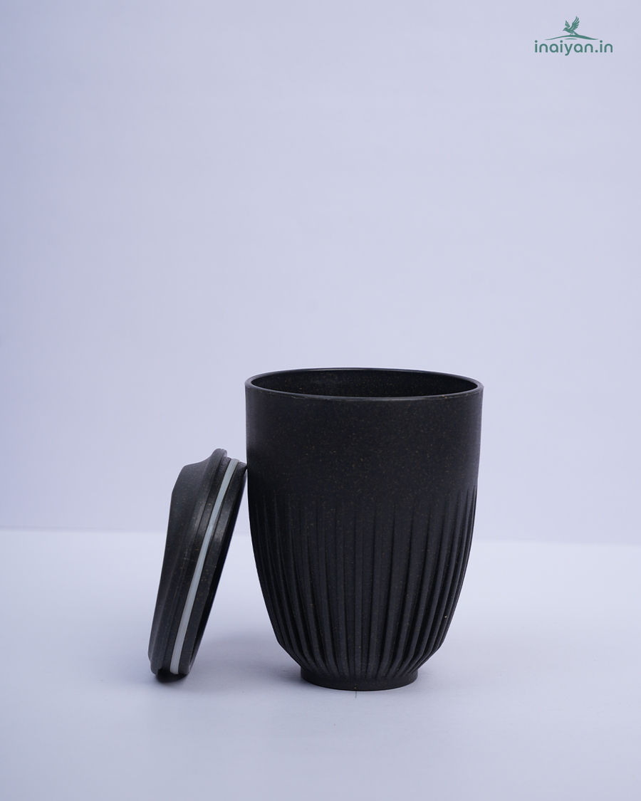 Eco Wheat Straw Coffee Cup with Lid - 350ml Black