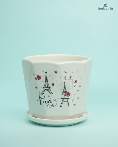 Eiffel Tower Paris Print Ceramic Pot with Tray