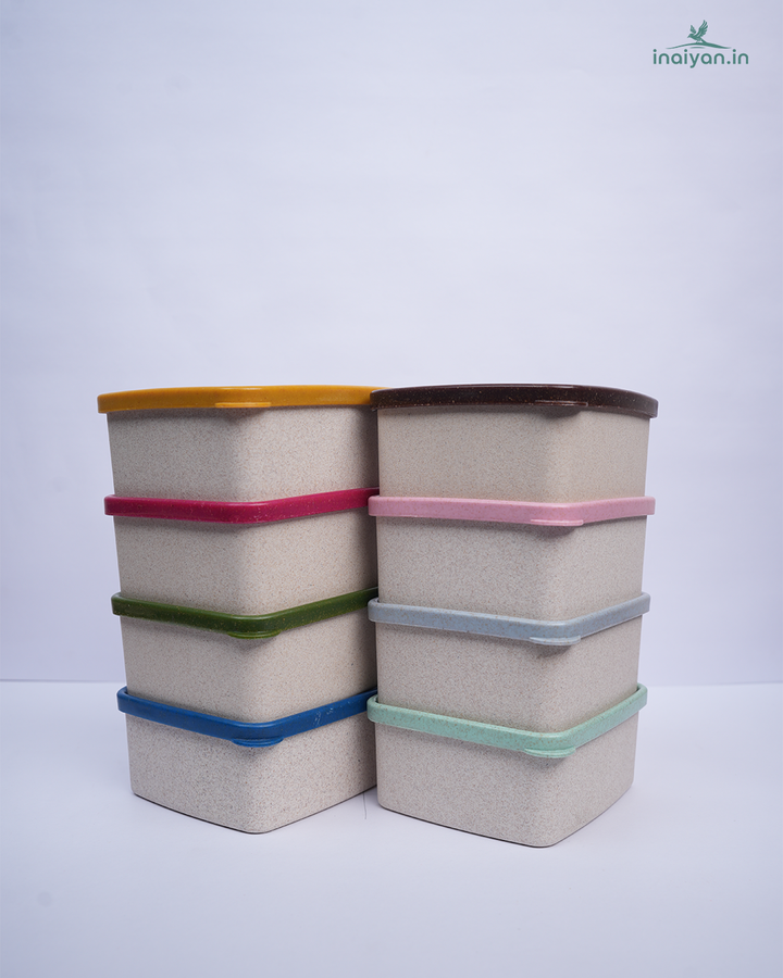 Eco Wheat Straw Square Storage Box - 300ml Teal Set of 2 - 300ml Set of 2