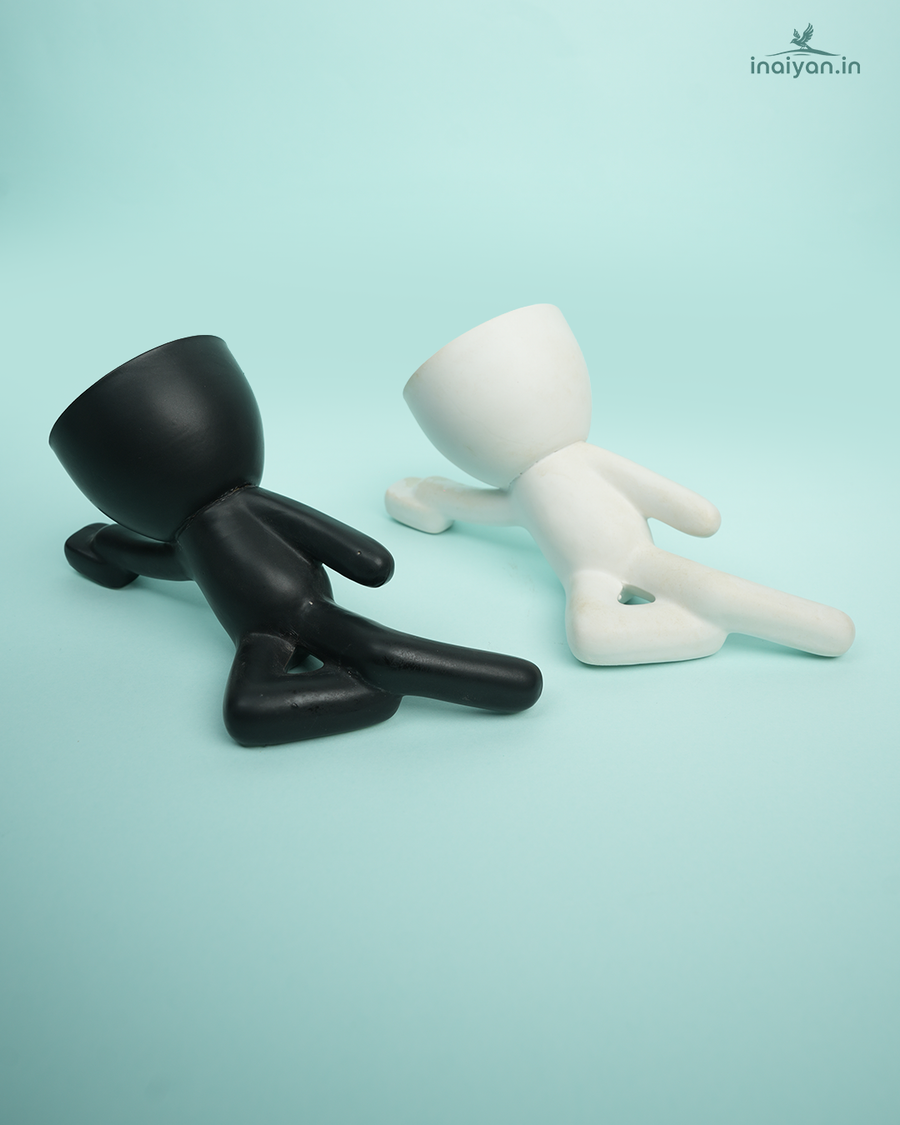 Abstract Human Figurine Hanging Ceramic Planter Duo