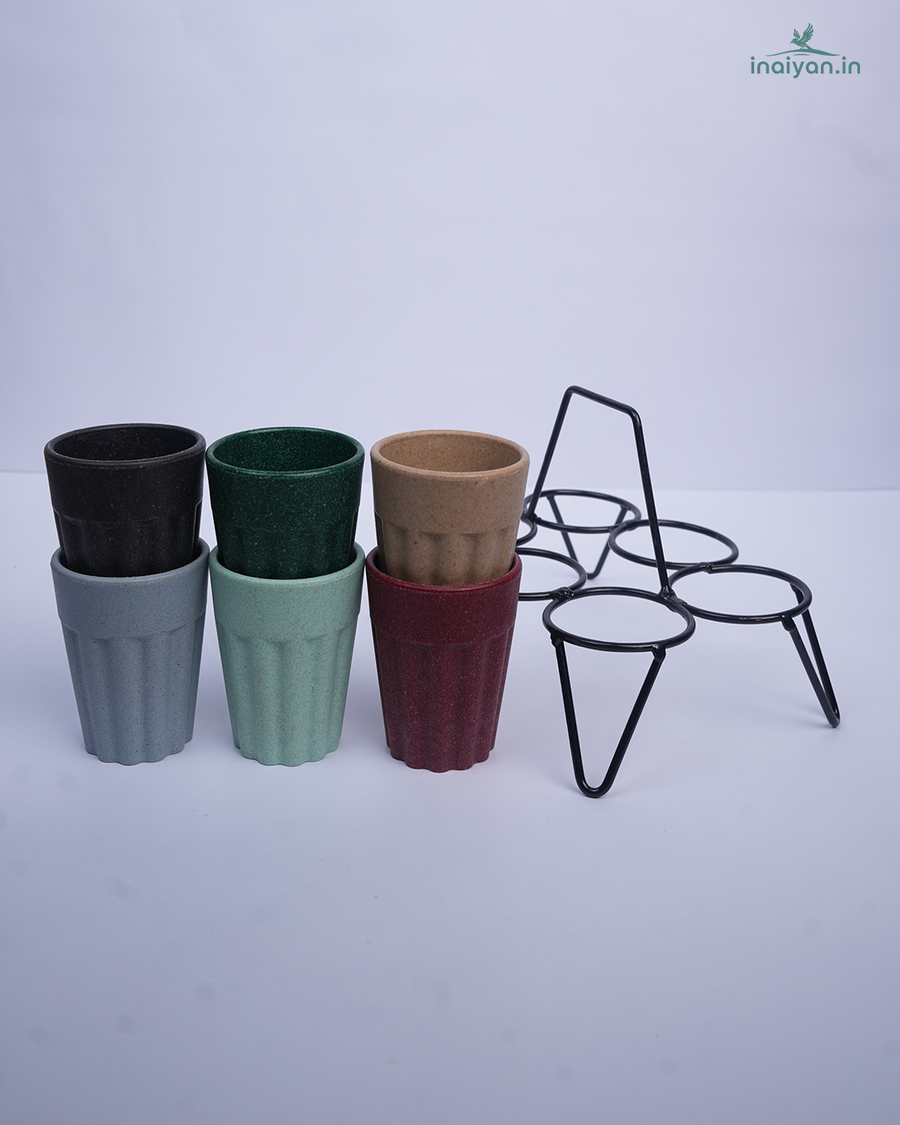 Cutting Chai Fluted Set - 6 Cups + Stand 100ml