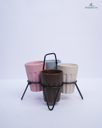 Cutting Chai Cup Set with Iron Stand - Mixed Colours
