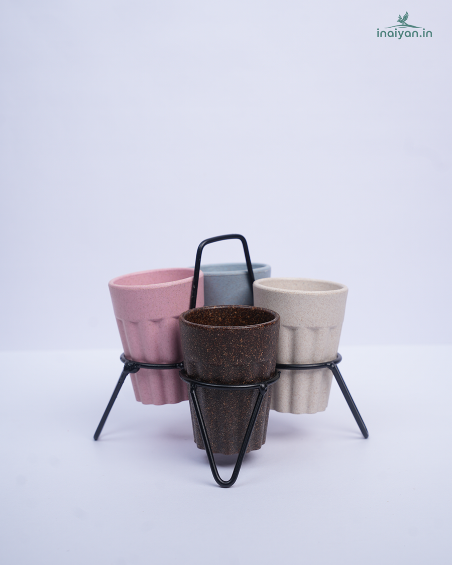 Cutting Chai Cup Set with Iron Stand - Mixed Colours