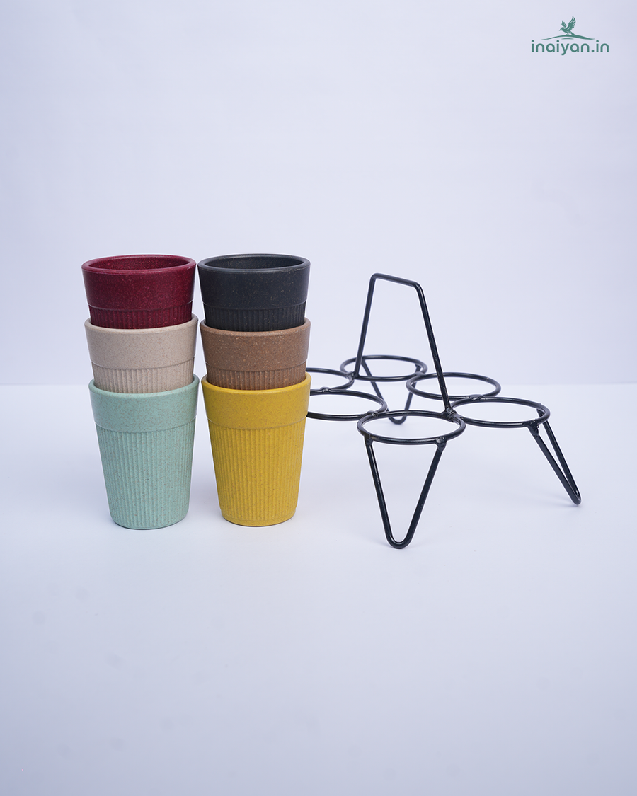 Cutting Chai Cup Set with Iron Stand - Pastel Mix