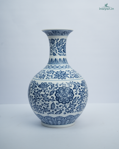 Blue & White Chinoiserie Designer Ceramic Vase