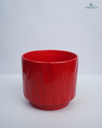 Rich Red Glossy Ceramic Round Planter