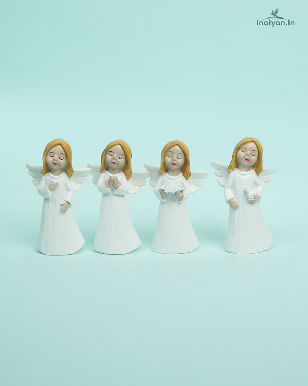 Angel Doll Trio White Resin Figurine Set - 3"