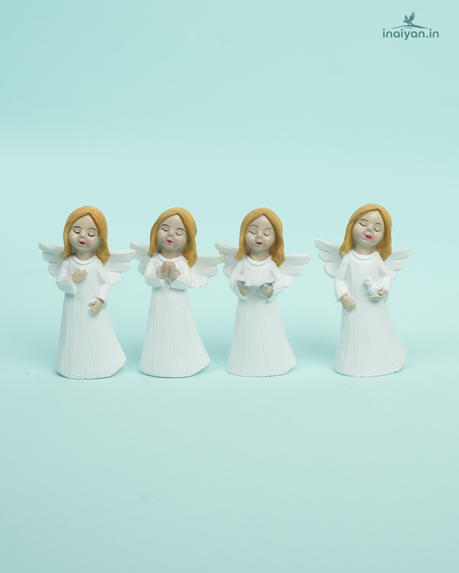 Angel Doll Trio White Resin Figurine Set