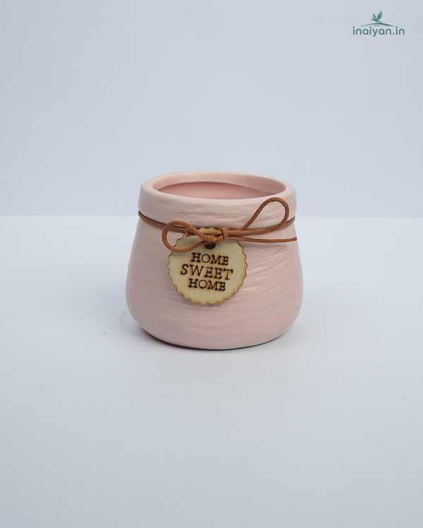 Blush Pink Tag-Charm Ceramic Mini Pot - 3"