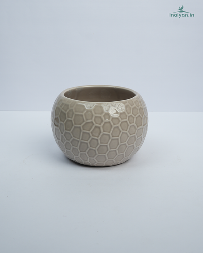 Speckled Taupe Matte Round Ceramic Pot