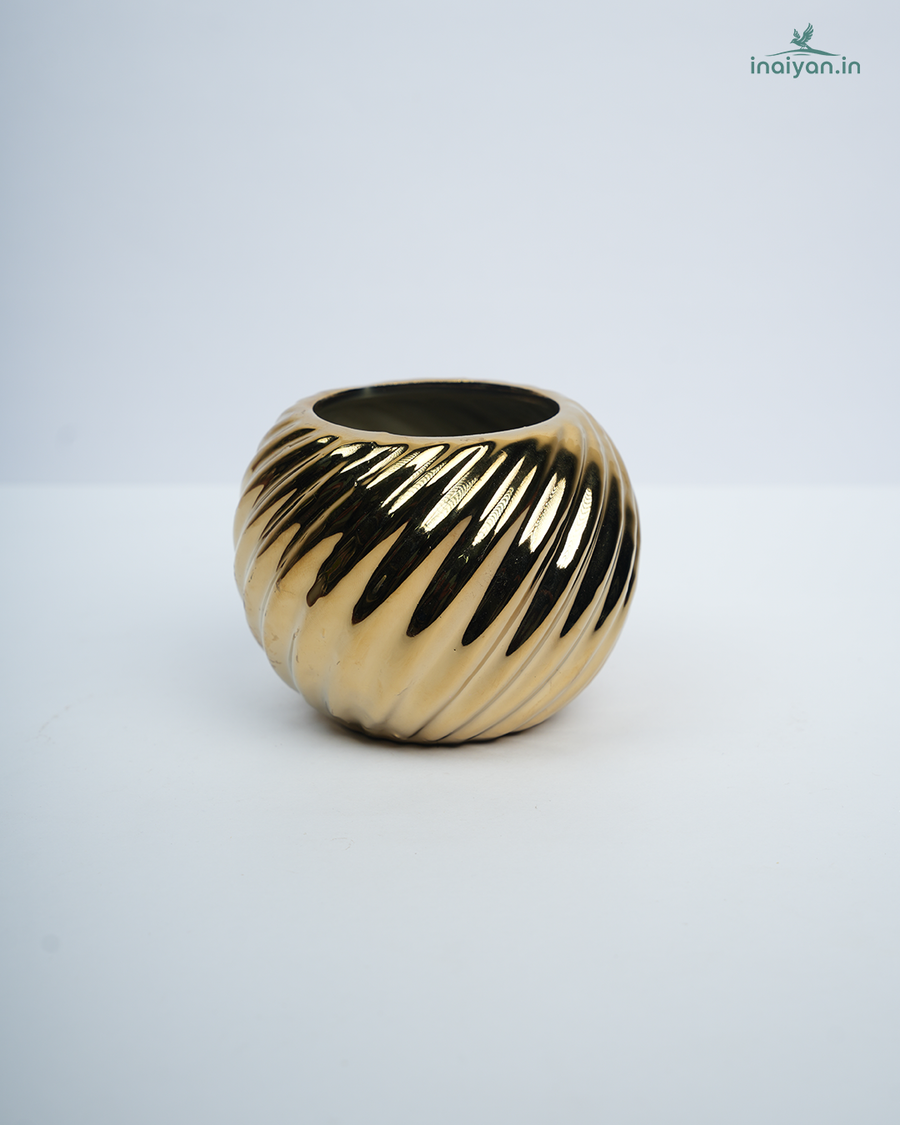 Antique Gold Swirl Textured Ceramic Pot